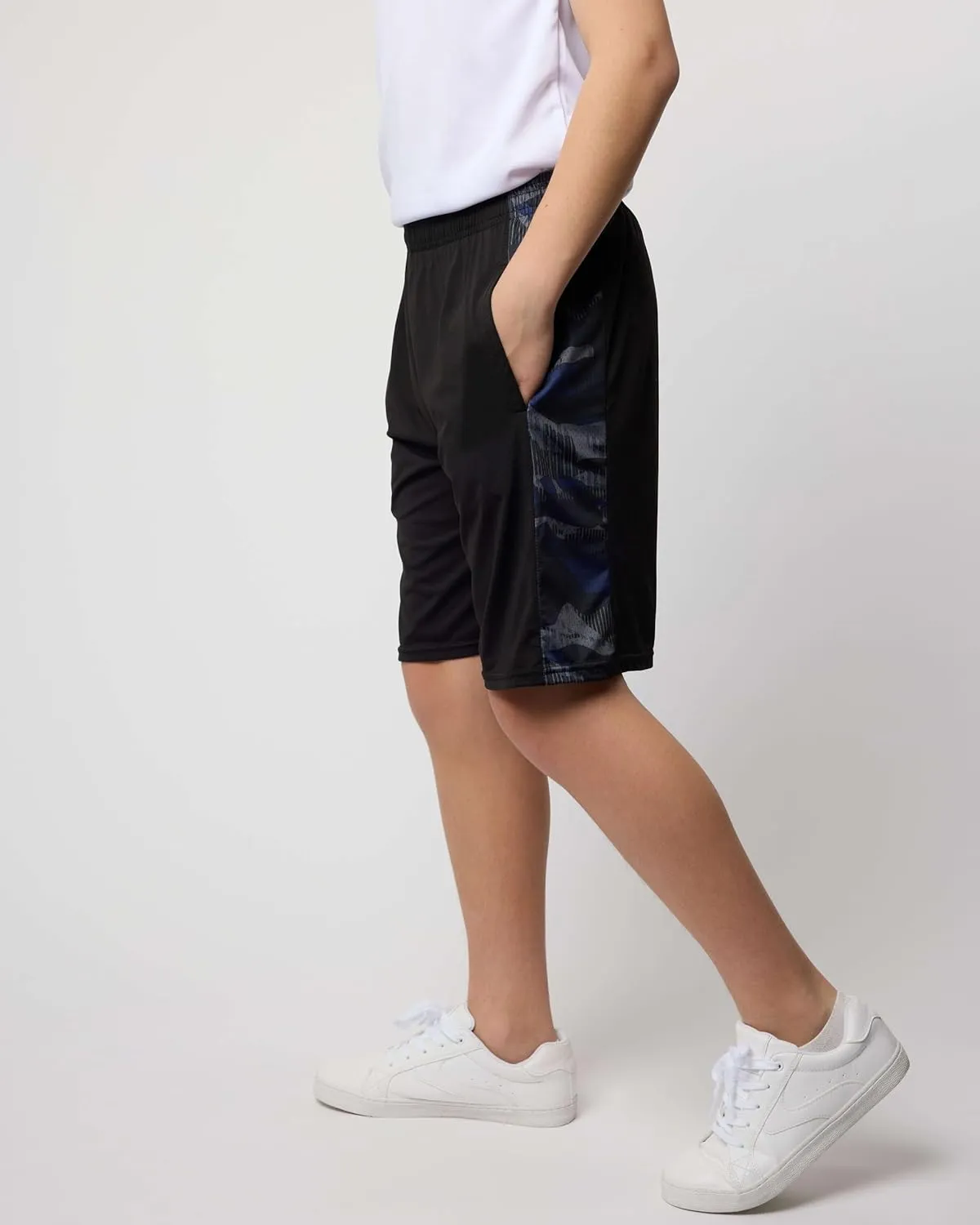 Real Essentials 5-Pack Youth Dry-Fit Active Athletic Basketball Gym Shorts with Pockets Boys & Girls