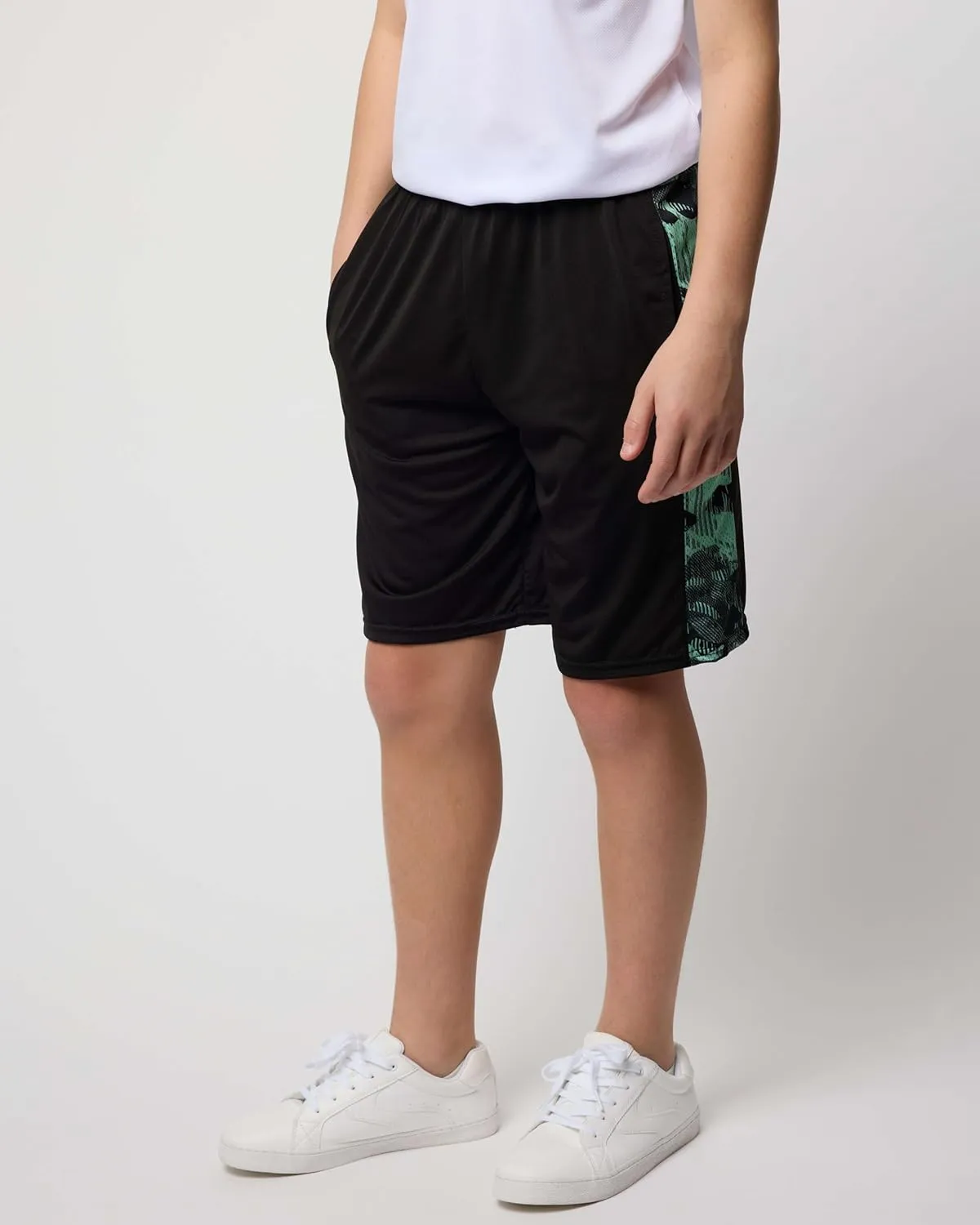 Real Essentials 5-Pack Youth Dry-Fit Active Athletic Basketball Gym Shorts with Pockets Boys & Girls