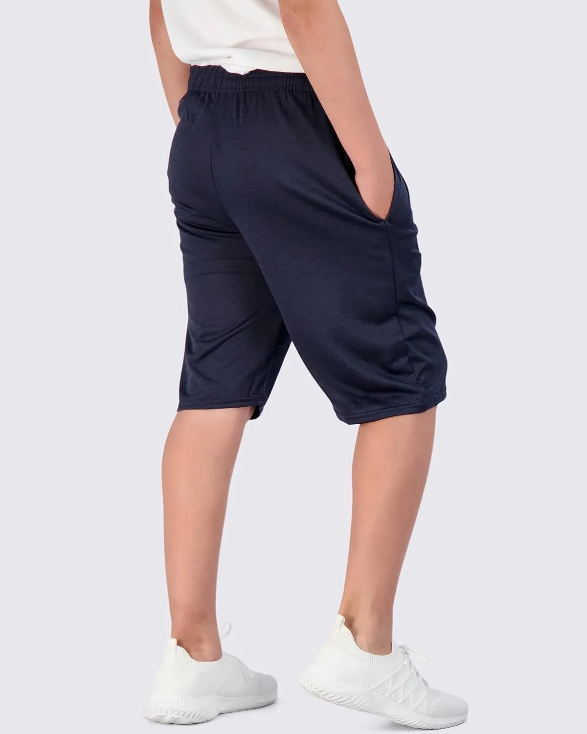 Real Essentials 5-Pack Youth Dry-Fit Active Athletic Basketball Gym Shorts with Pockets Boys & Girls