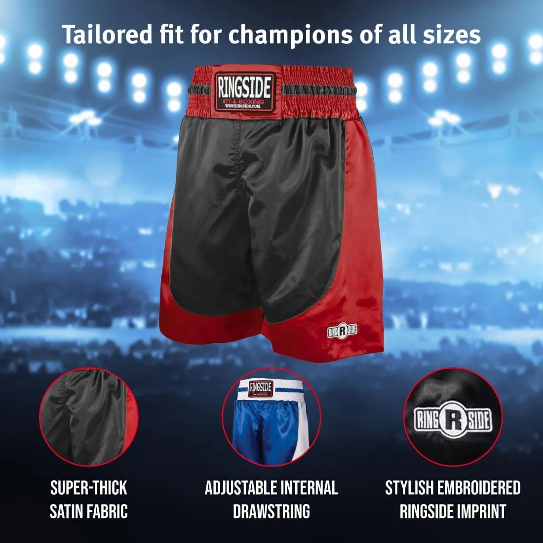 Ringside Pro-Style Boxing Trunks, Satin Shorts for Men and Women, Ideal for Boxing, MMA, Muay Thai