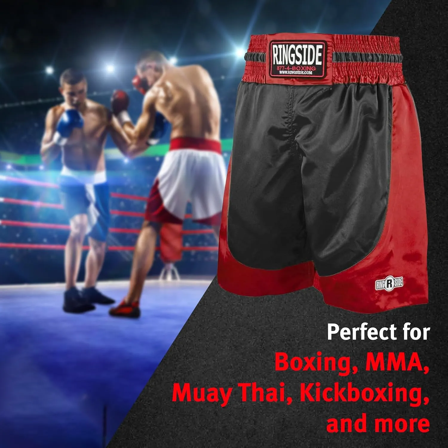 Ringside Pro-Style Boxing Trunks, Satin Shorts for Men and Women, Ideal for Boxing, MMA, Muay Thai