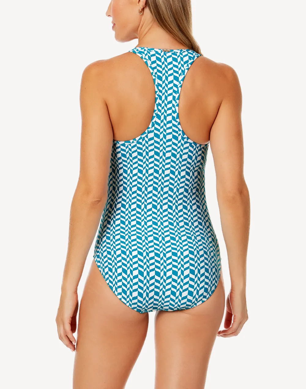 Ripple Geo Scoop Neck Zip Front One Piece Swimsuit