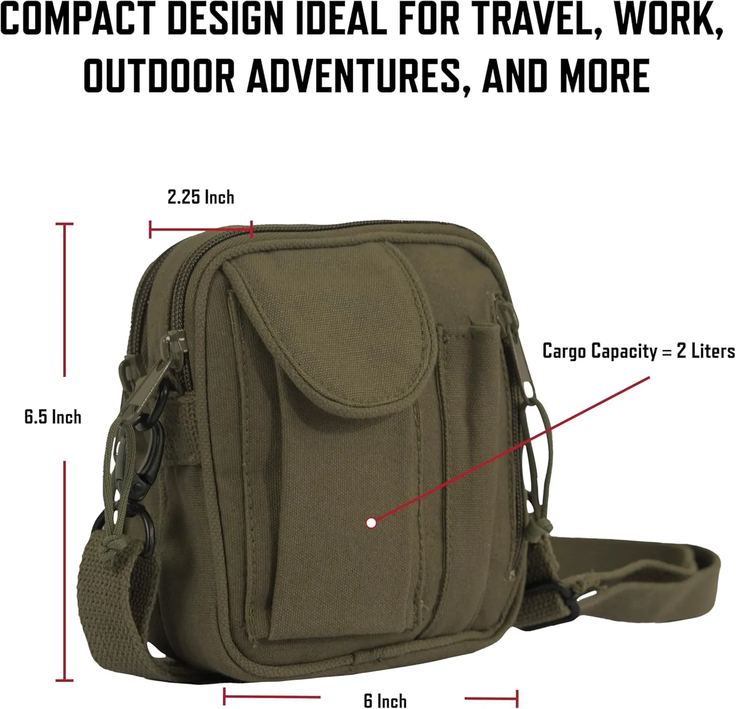 Rothco Excursion Organizer Shoulder Bag  Canvas Crossbody EDC Travel Bag 2L Storage