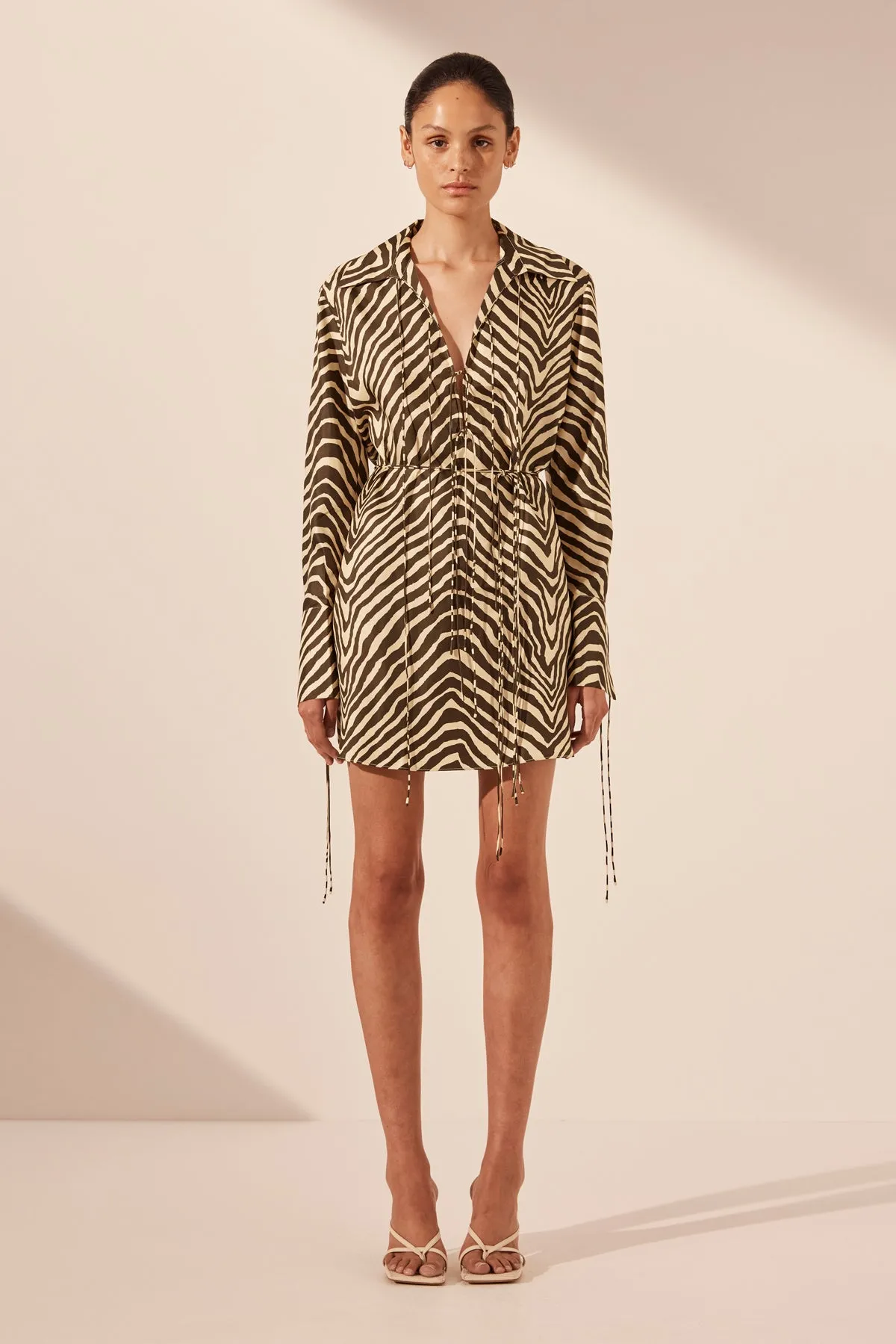 SANA SILK SHIRT TIE MINI DRESS