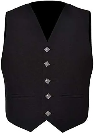 Scottish Black 5 Buttons Argyle Waistcoat/Vest