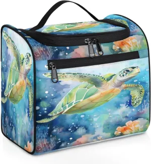 Sea Turtle Ocean Coastal Marine Animal Travel Toiletry Bag for Men and Women, Large Hanging Makeup Bag Organizer Toiletries Bag for Travel, Cosmetic Bag with Handle