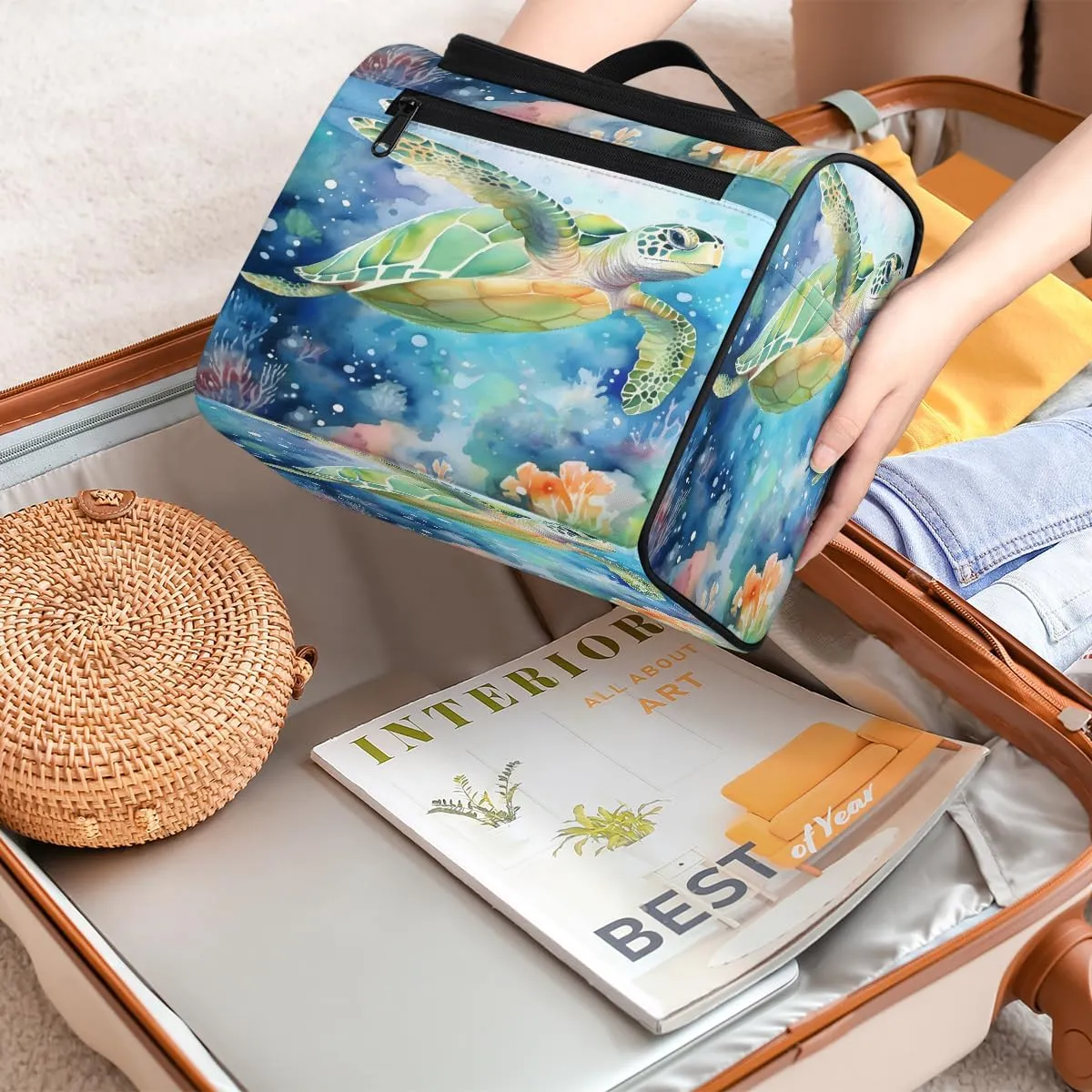 Sea Turtle Ocean Coastal Marine Animal Travel Toiletry Bag for Men and Women, Large Hanging Makeup Bag Organizer Toiletries Bag for Travel, Cosmetic Bag with Handle