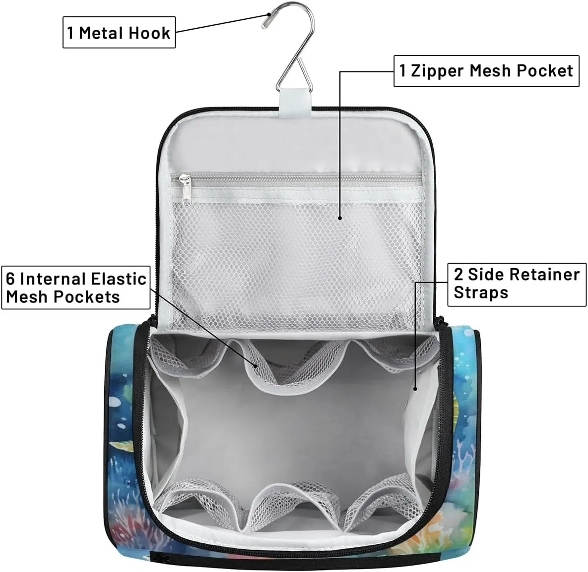 Sea Turtle Ocean Coastal Marine Animal Travel Toiletry Bag for Men and Women, Large Hanging Makeup Bag Organizer Toiletries Bag for Travel, Cosmetic Bag with Handle