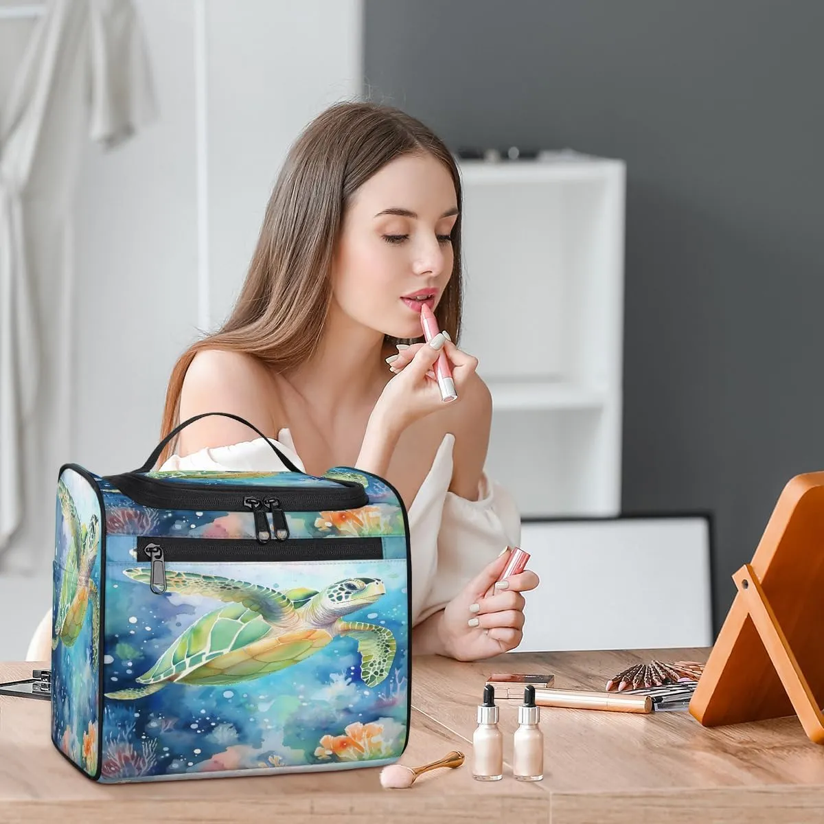Sea Turtle Ocean Coastal Marine Animal Travel Toiletry Bag for Men and Women, Large Hanging Makeup Bag Organizer Toiletries Bag for Travel, Cosmetic Bag with Handle