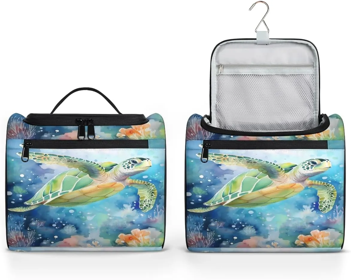 Sea Turtle Ocean Coastal Marine Animal Travel Toiletry Bag for Men and Women, Large Hanging Makeup Bag Organizer Toiletries Bag for Travel, Cosmetic Bag with Handle