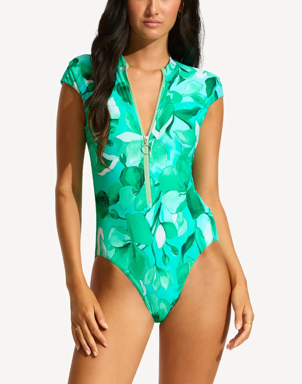 Secret Garden Zip Front One Piece Swimsuit