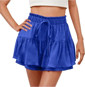 Shorts for Women Trendy Ruffled Hem High Waisted Drawstring Short Pants Flowy Casual Summer Beach Skirt Shorts 2025