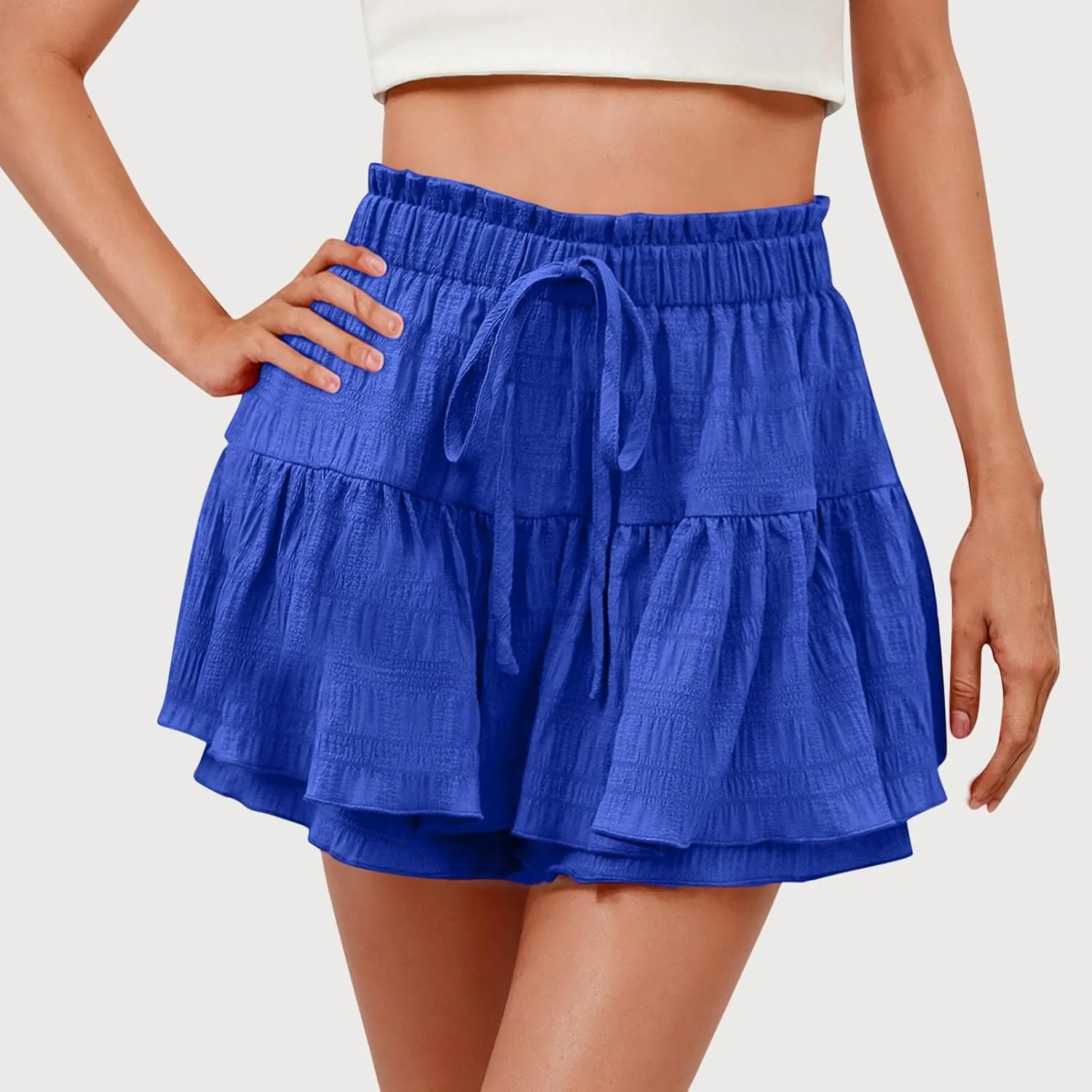 Shorts for Women Trendy Ruffled Hem High Waisted Drawstring Short Pants Flowy Casual Summer Beach Skirt Shorts 2025
