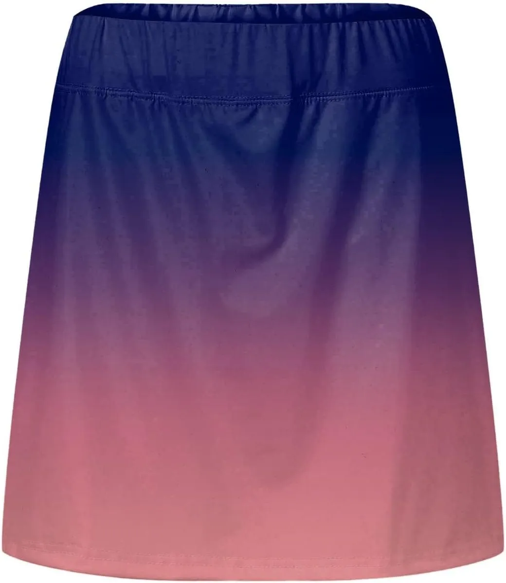 Skorts for Women Fashion Gradient Skirt with Built-in Shorts Summer Gym Athletic Running Skort Vacation Clothes 2025