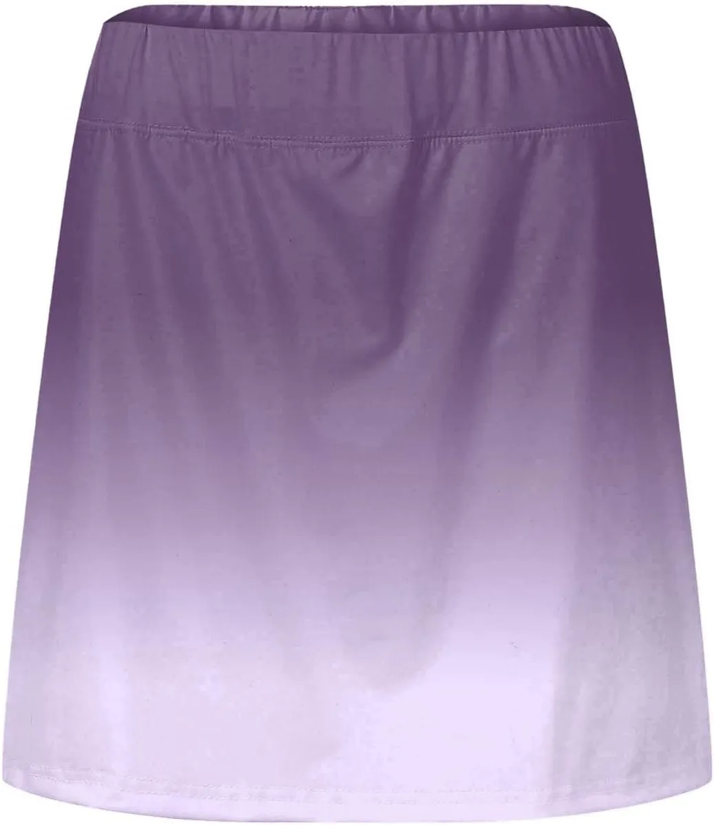 Skorts for Women Fashion Gradient Skirt with Built-in Shorts Summer Gym Athletic Running Skort Vacation Clothes 2025