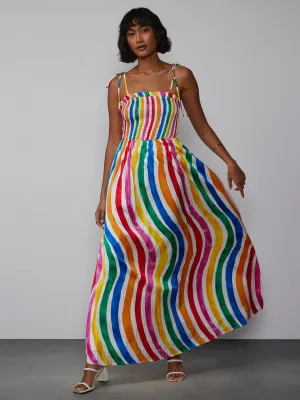 Sleeveless Wave Smocked Maxi Dress