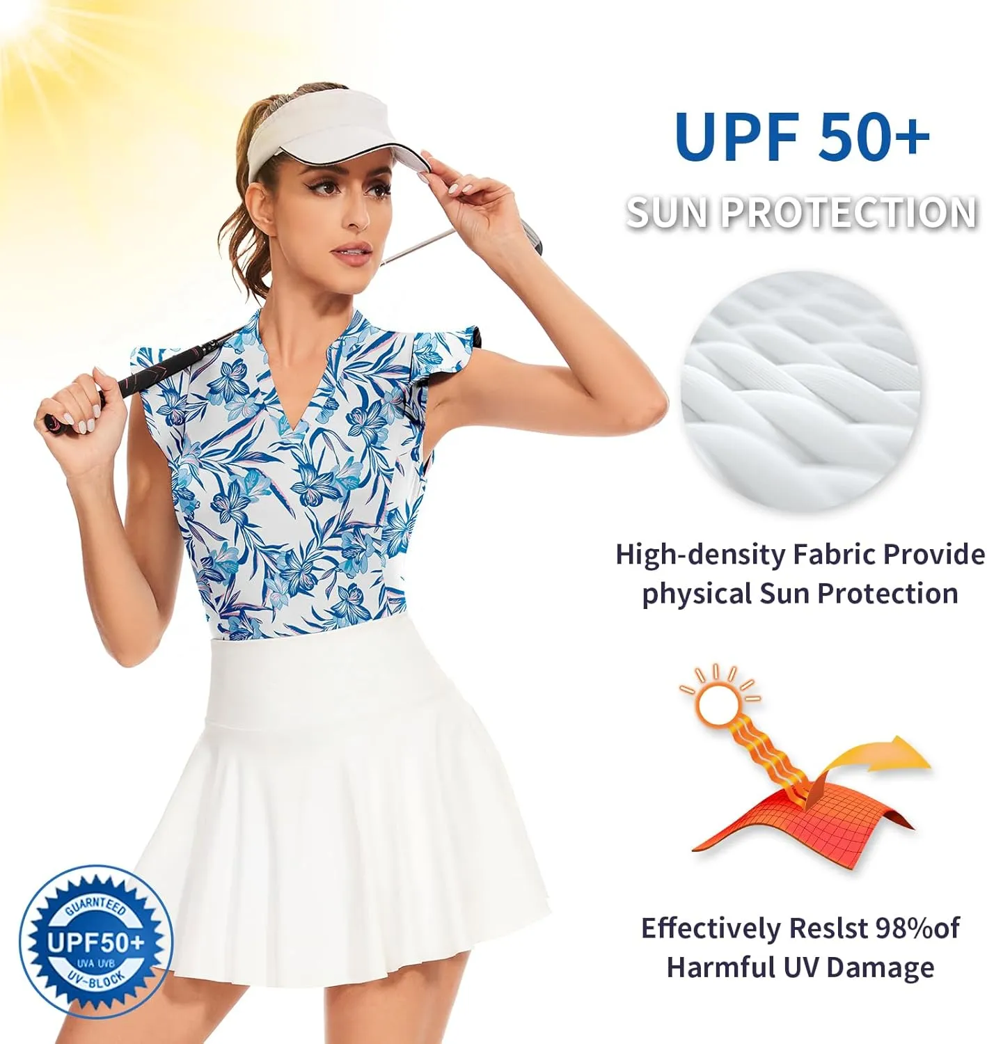 Soneven Womens Petal Sleeve Golf Shirts Moisture Wicking V Neck Athletic Workout Tennis Tops Quick Dry Golf Clothes
