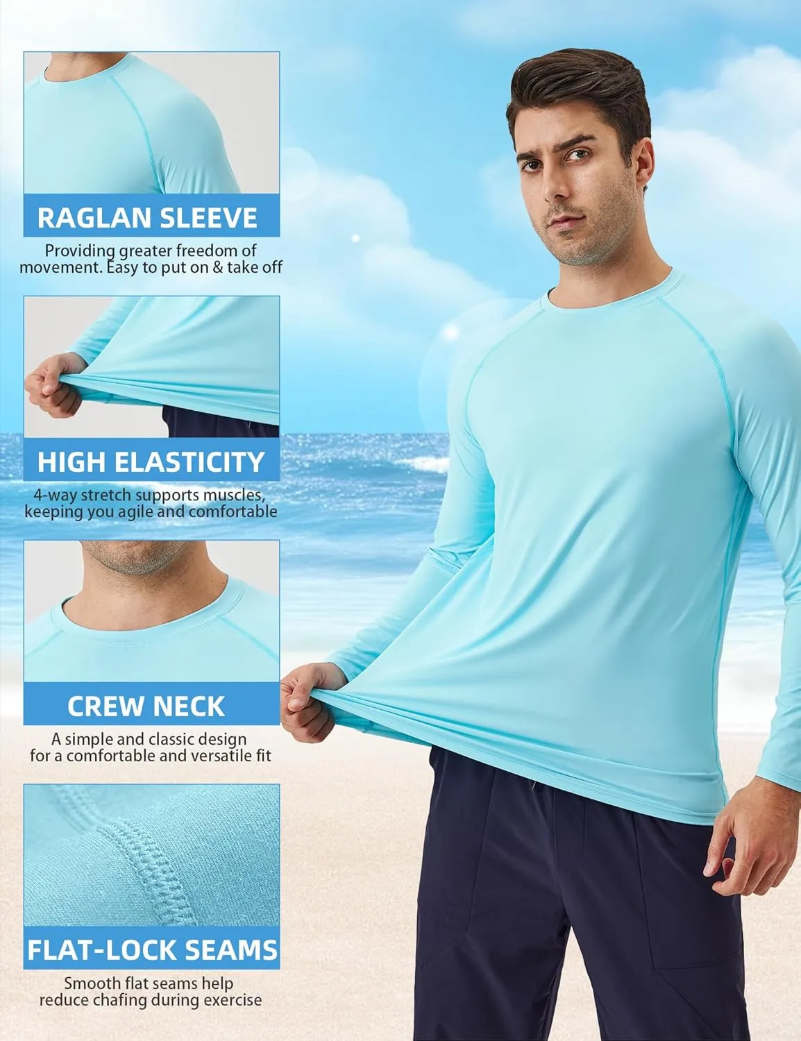 SPVISE Men's Long Sleeve Shirts UPF 50  UV Sun Protection Athletic Shirts Quick Dry Rash Guard Fishing Running T-Shirt Tops