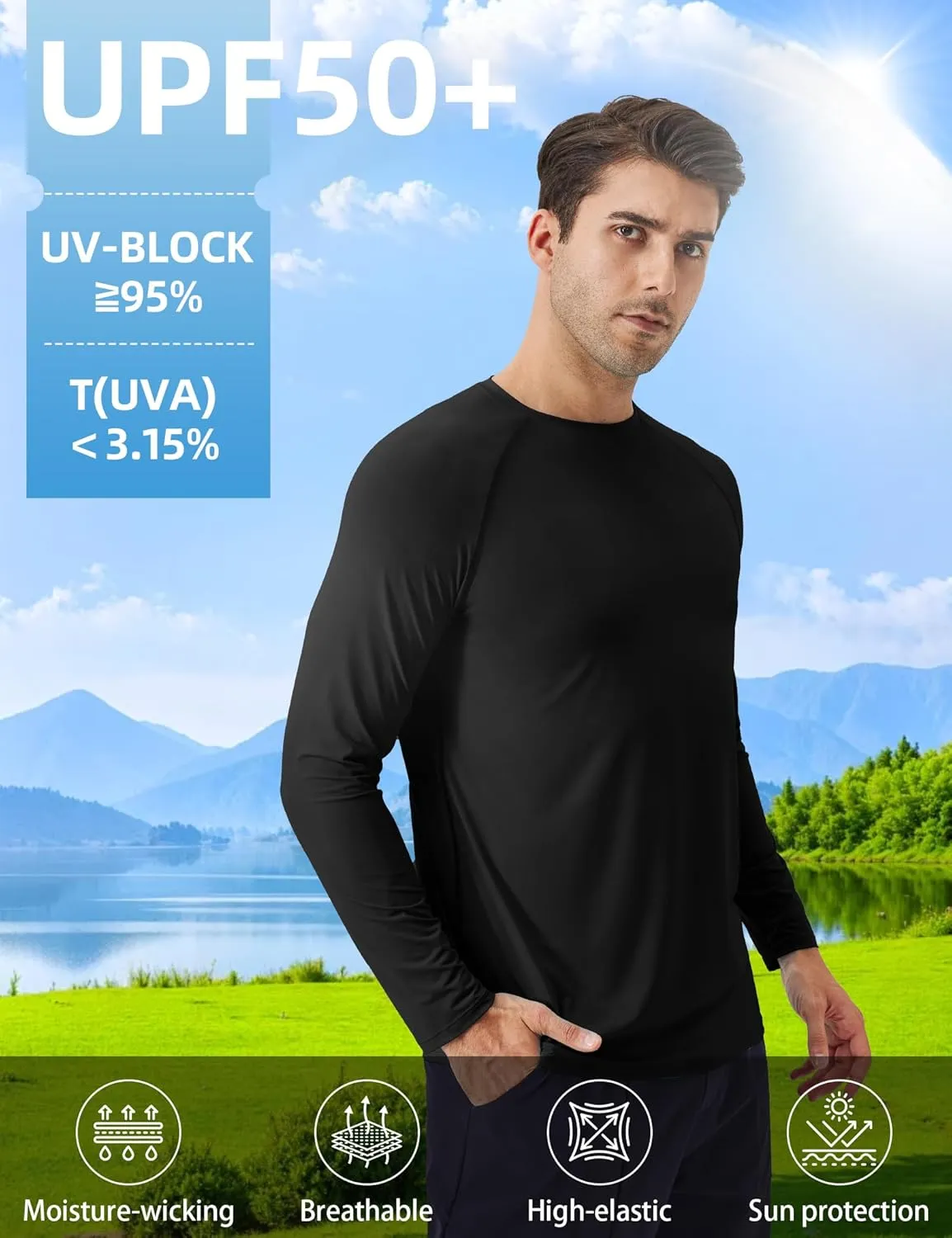 SPVISE Men's Long Sleeve Shirts UPF 50  UV Sun Protection Athletic Shirts Quick Dry Rash Guard Fishing Running T-Shirt Tops