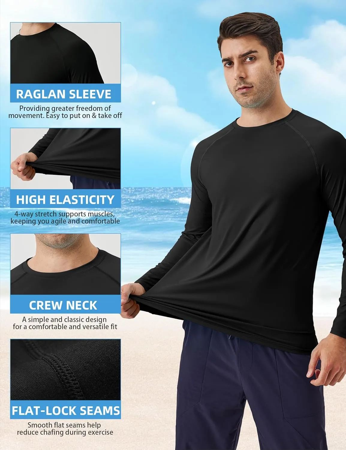 SPVISE Men's Long Sleeve Shirts UPF 50  UV Sun Protection Athletic Shirts Quick Dry Rash Guard Fishing Running T-Shirt Tops