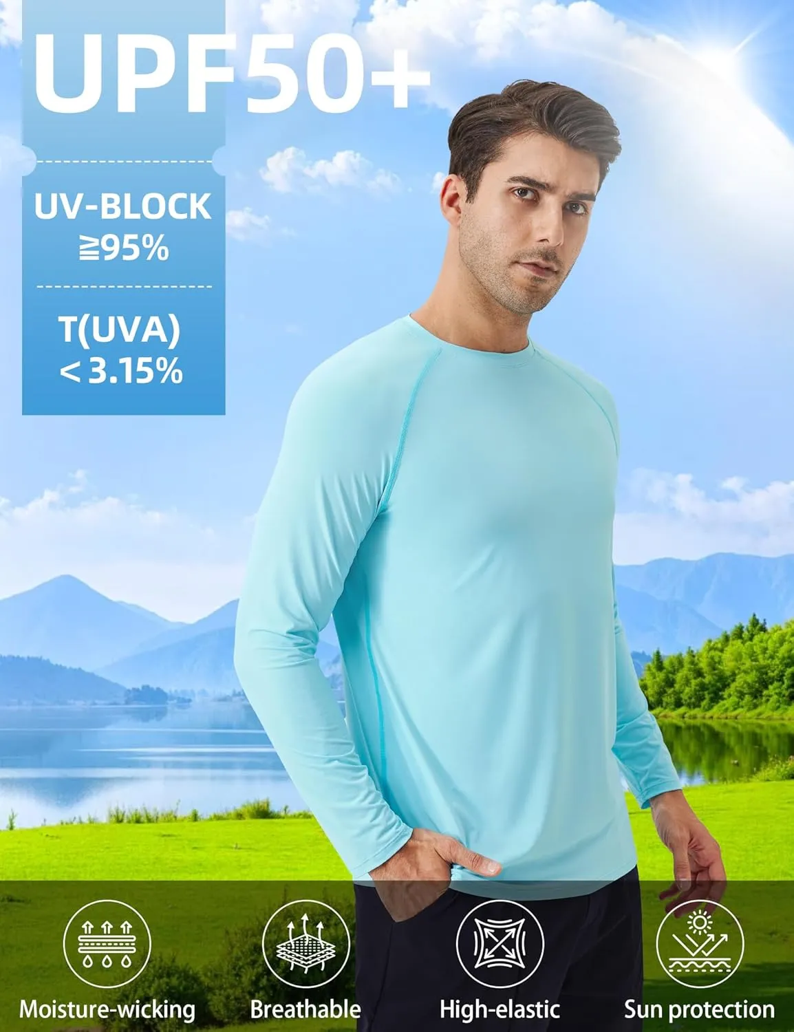 SPVISE Men's Long Sleeve Shirts UPF 50  UV Sun Protection Athletic Shirts Quick Dry Rash Guard Fishing Running T-Shirt Tops