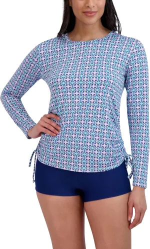 Stella Parker Women's Standard Long Sleeve Rashguard Adjustable Side Tie UPF 30  Sun Protection Quick Dry Swim Shirt