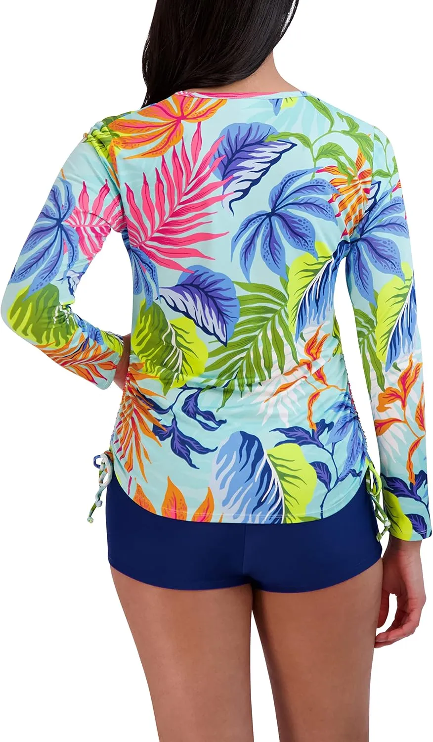 Stella Parker Women's Standard Long Sleeve Rashguard Adjustable Side Tie UPF 30  Sun Protection Quick Dry Swim Shirt