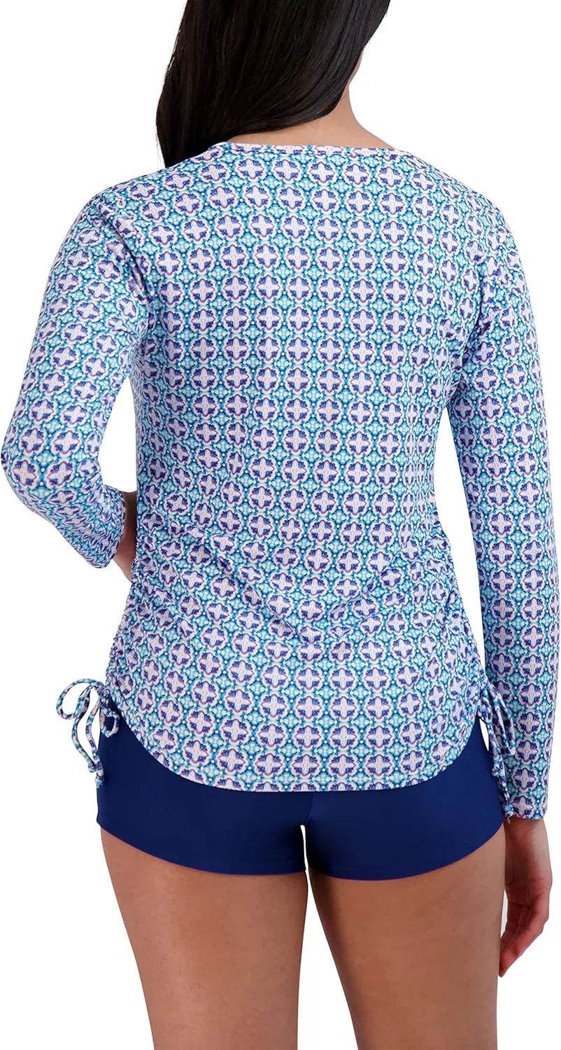 Stella Parker Women's Standard Long Sleeve Rashguard Adjustable Side Tie UPF 30  Sun Protection Quick Dry Swim Shirt