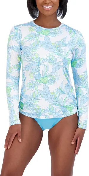 Stella Parker Women's Standard Long Sleeve Rashguard Adjustable Side Tie UPF 30  Sun Protection Quick Dry Swim Shirt