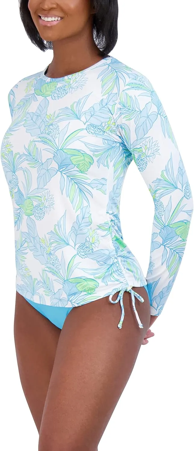 Stella Parker Women's Standard Long Sleeve Rashguard Adjustable Side Tie UPF 30  Sun Protection Quick Dry Swim Shirt