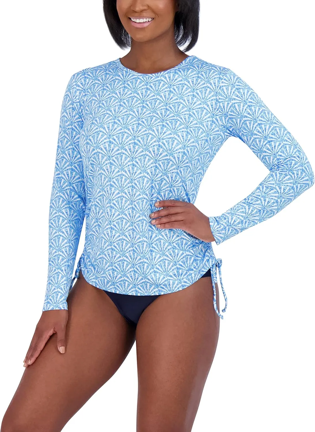 Stella Parker Women's Standard Long Sleeve Rashguard Adjustable Side Tie UPF 30  Sun Protection Quick Dry Swim Shirt