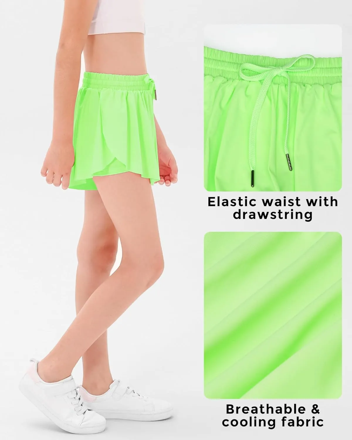 Stelle Girls Flowy Shorts with Pockets Athletic Running Skirt High Waist Butterfly 2 in 1 Sports Short 5-16 Years