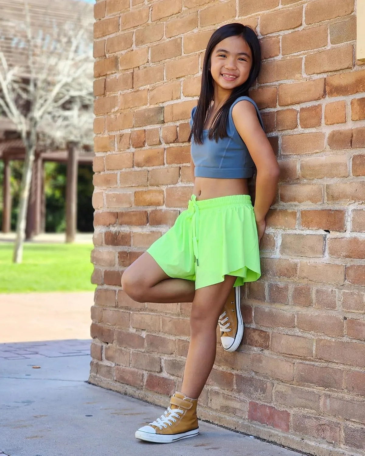Stelle Girls Flowy Shorts with Pockets Athletic Running Skirt High Waist Butterfly 2 in 1 Sports Short 5-16 Years