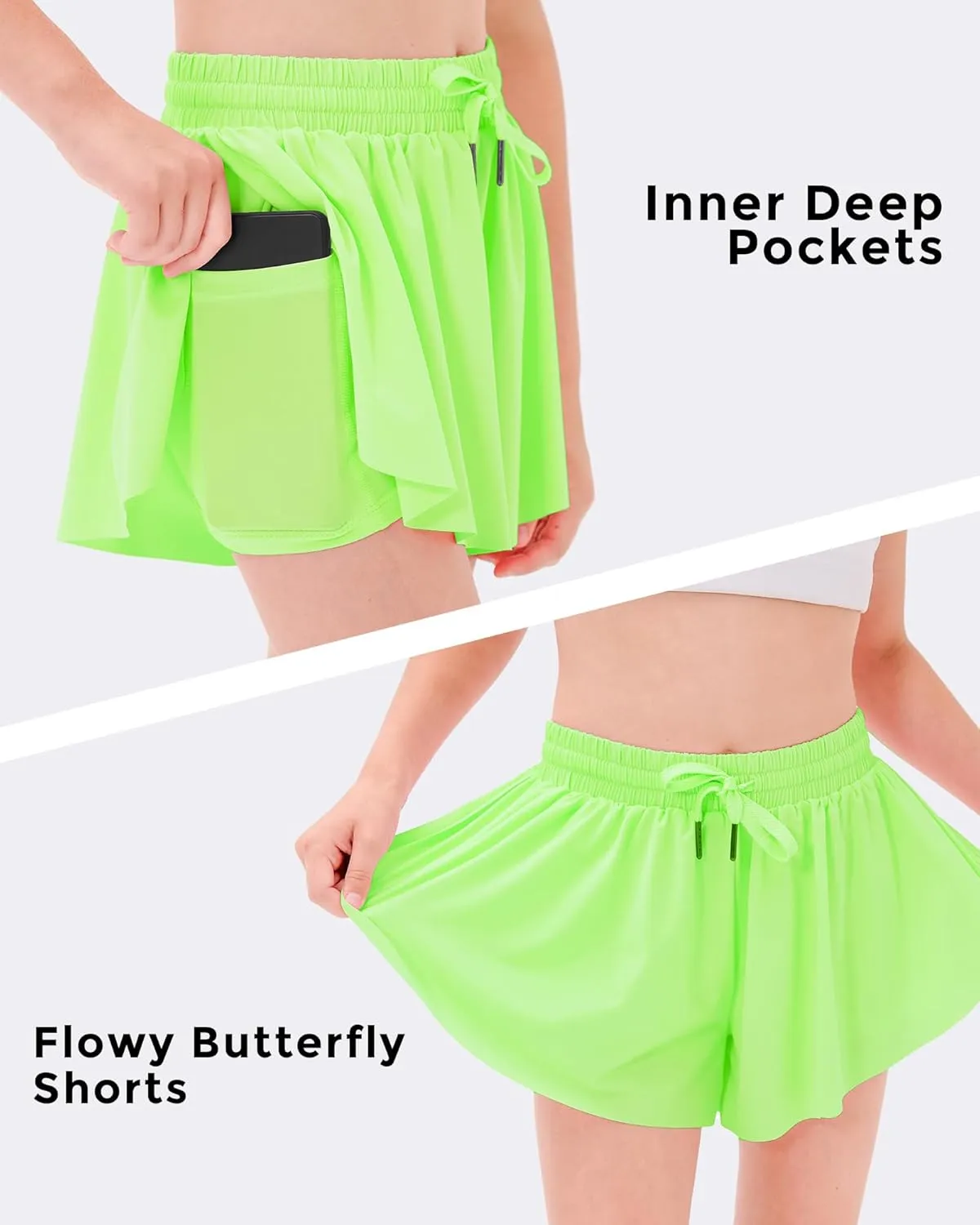 Stelle Girls Flowy Shorts with Pockets Athletic Running Skirt High Waist Butterfly 2 in 1 Sports Short 5-16 Years