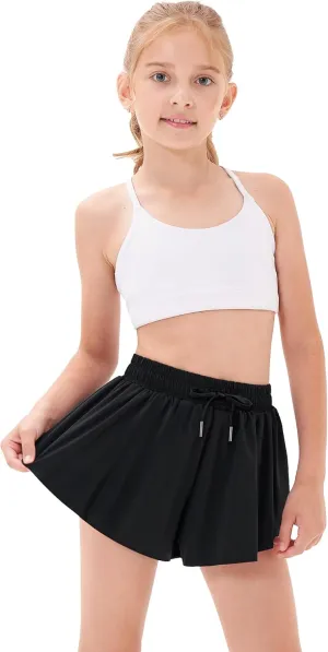 Stelle Girls Flowy Shorts with Pockets Athletic Running Skirt High Waist Butterfly 2 in 1 Sports Short 5-16 Years