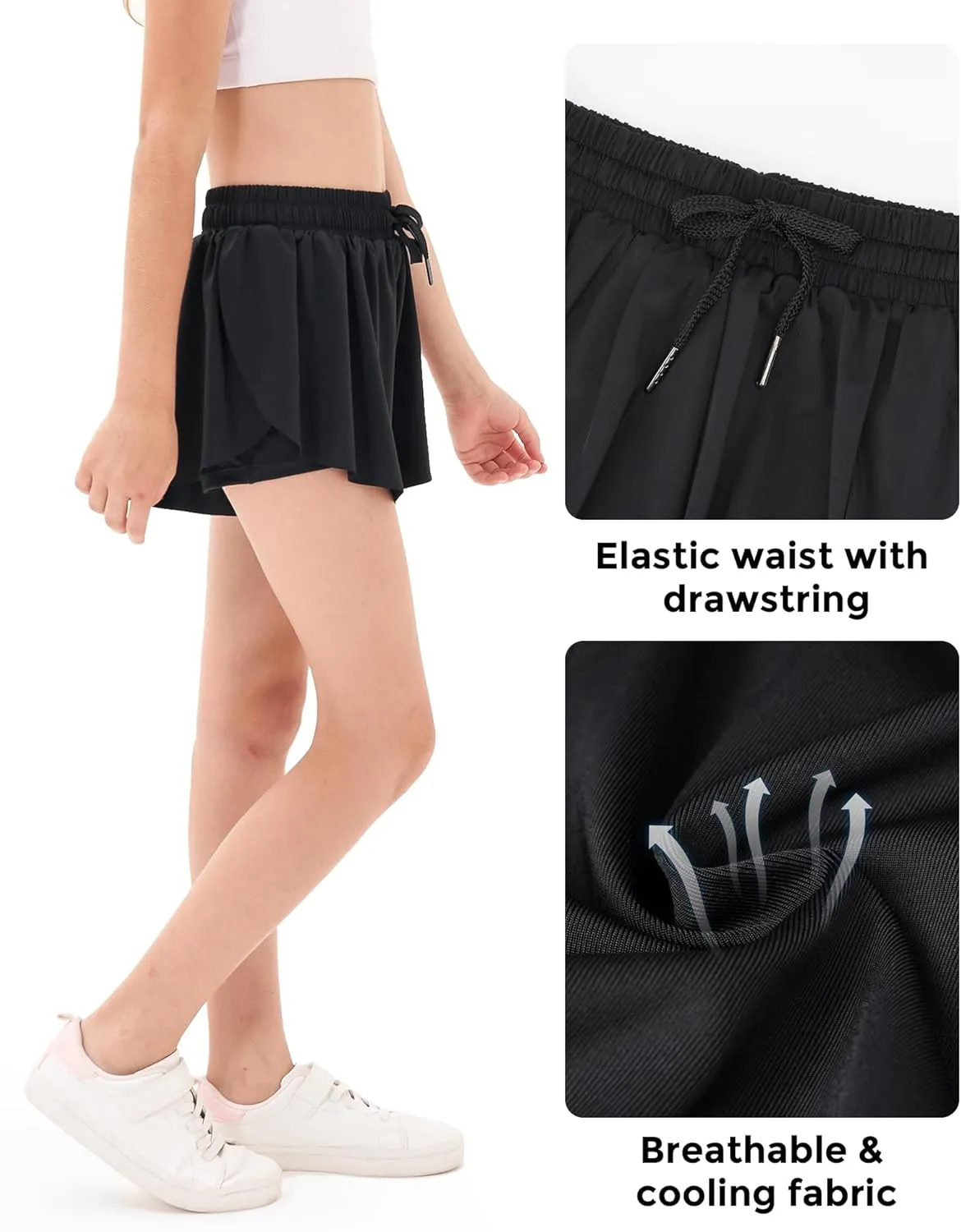Stelle Girls Flowy Shorts with Pockets Athletic Running Skirt High Waist Butterfly 2 in 1 Sports Short 5-16 Years