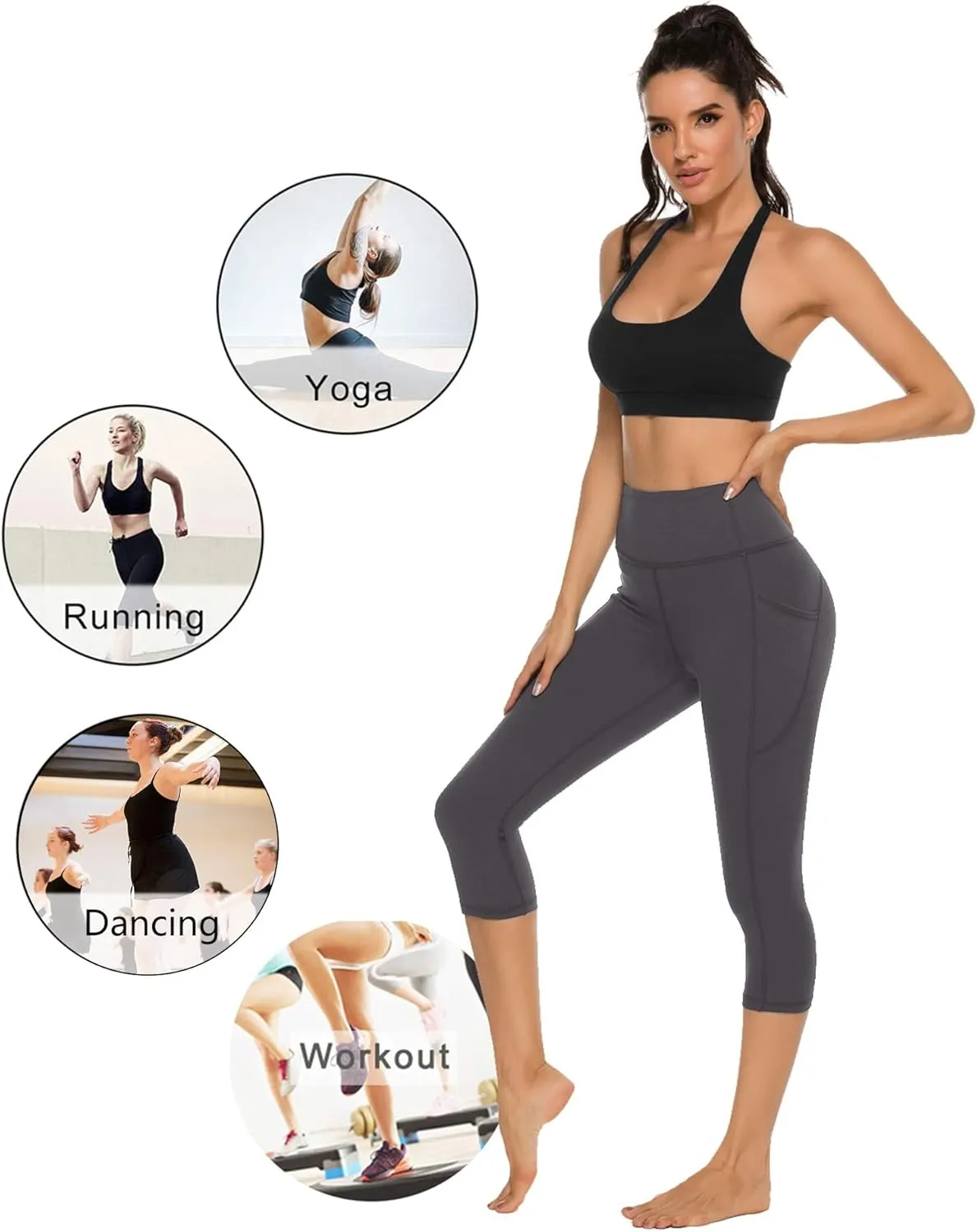 Stelle Women's Capri Yoga Pants with Pockets Essential High Waisted Legging for Workout