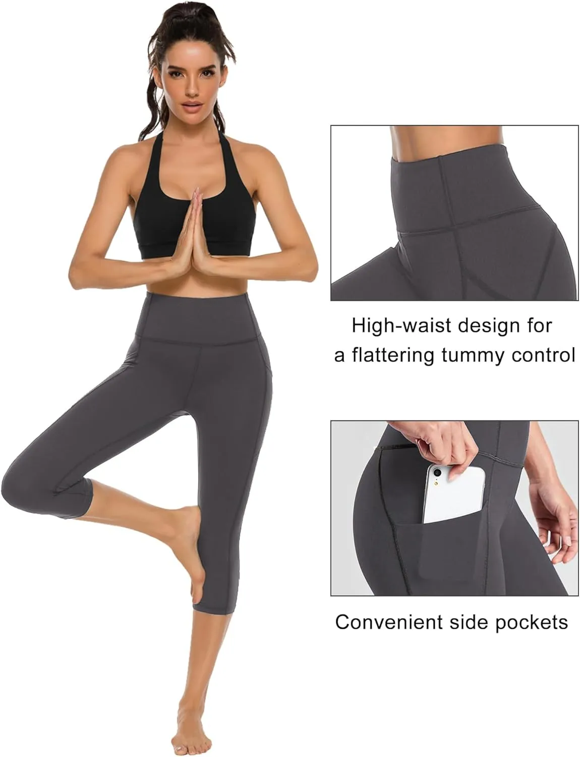 Stelle Women's Capri Yoga Pants with Pockets Essential High Waisted Legging for Workout