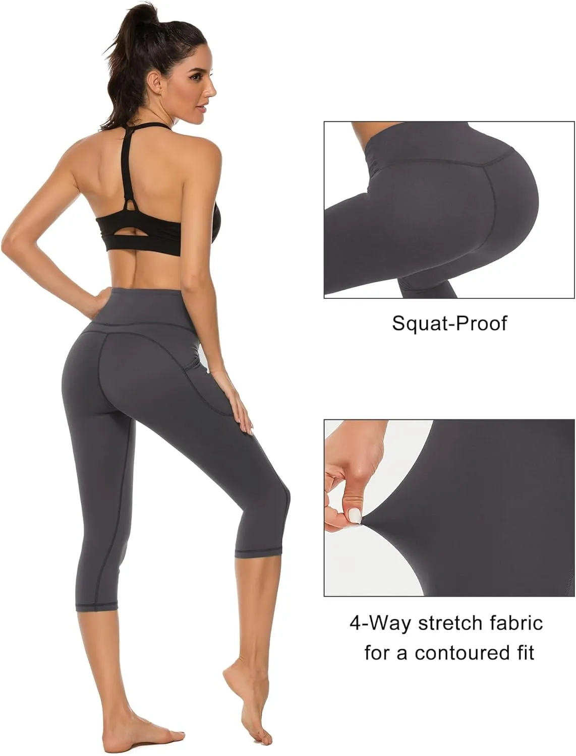 Stelle Women's Capri Yoga Pants with Pockets Essential High Waisted Legging for Workout