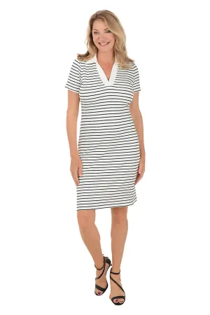 Striped Rib Knit Polo Dress
