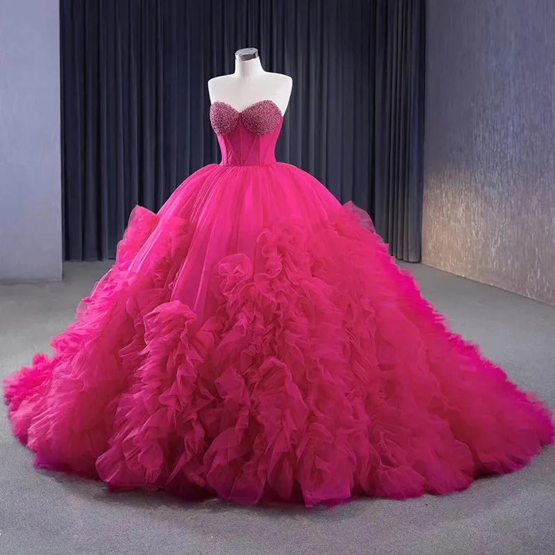 Stylish Luxury Evening Dresses Sweep Train Sleeveless Pleated Ball Gown