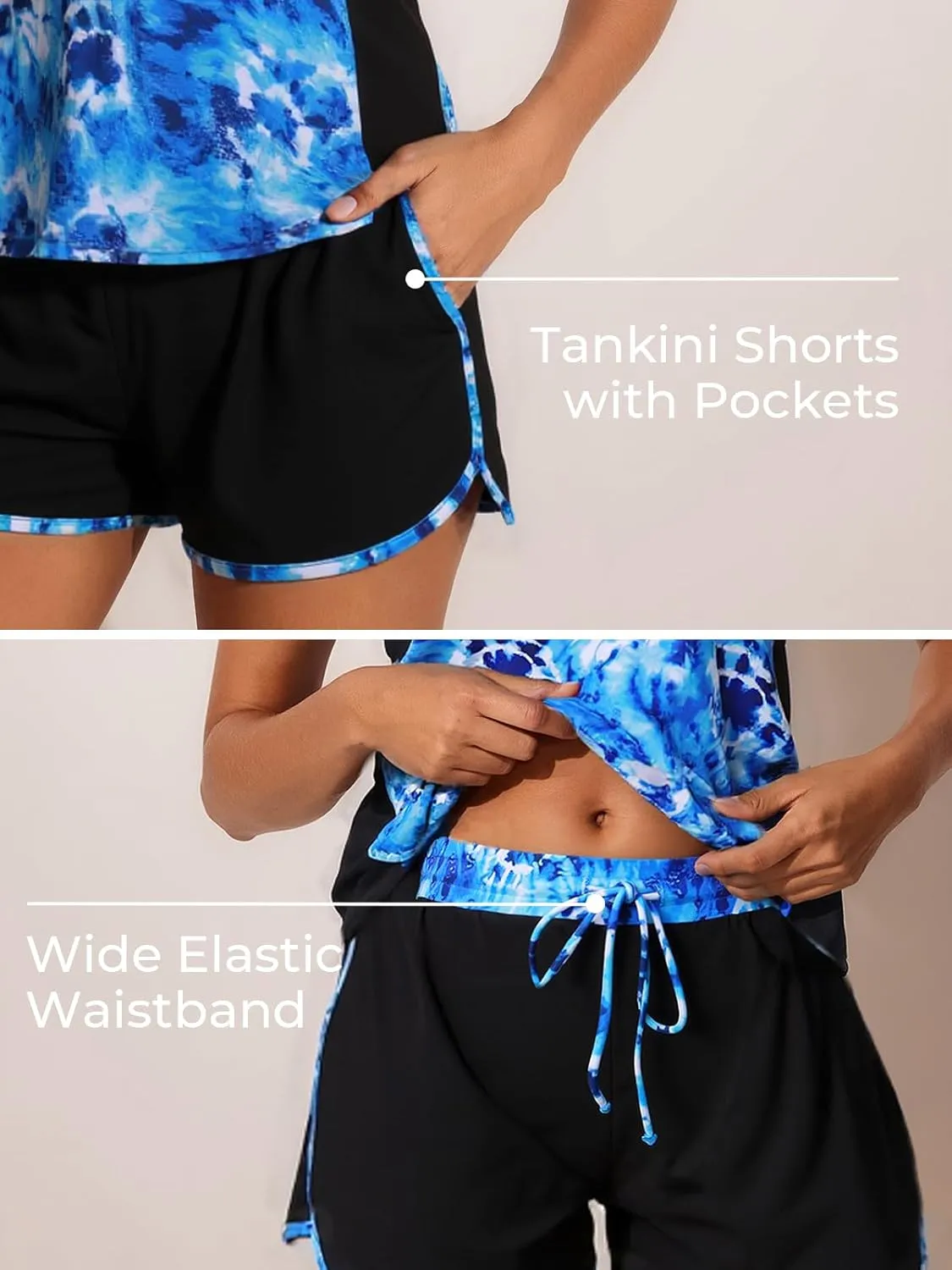 Summer Mae Blouson Tankini Swimsuits for Women 2025 Tummy Control Two Piece Bathing Suits with Sporty Pockets Swim Shorts
