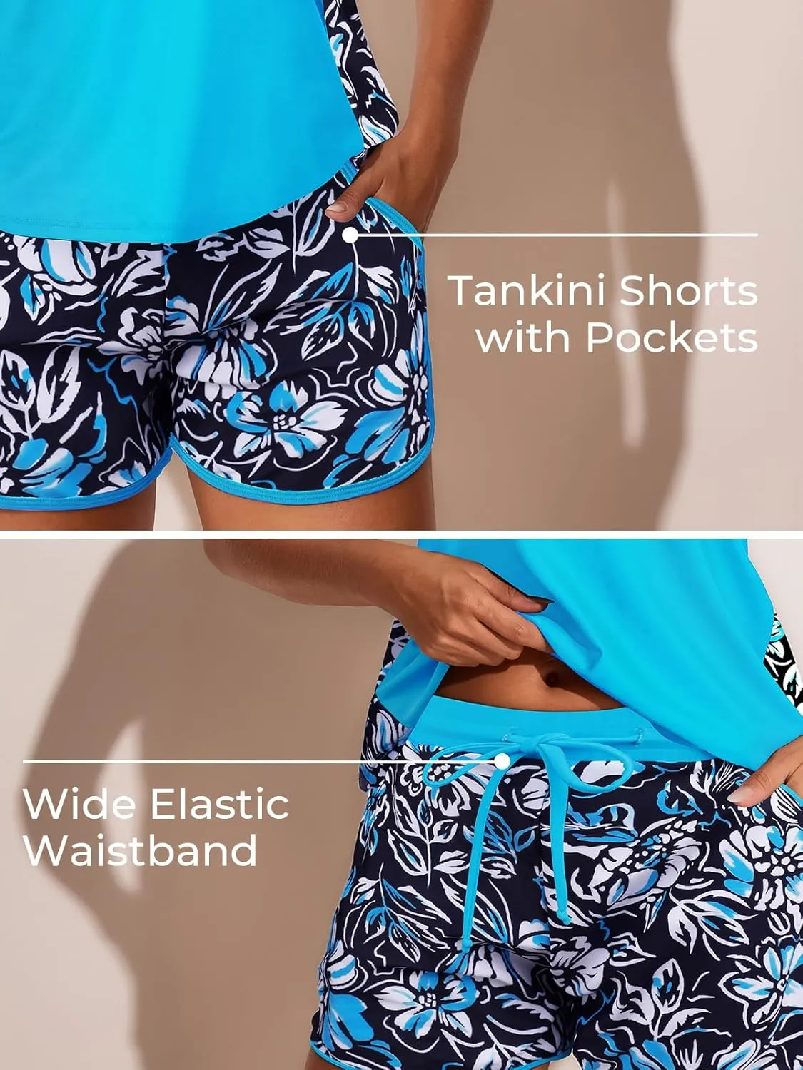 Summer Mae Blouson Tankini Swimsuits for Women 2025 Tummy Control Two Piece Bathing Suits with Sporty Pockets Swim Shorts