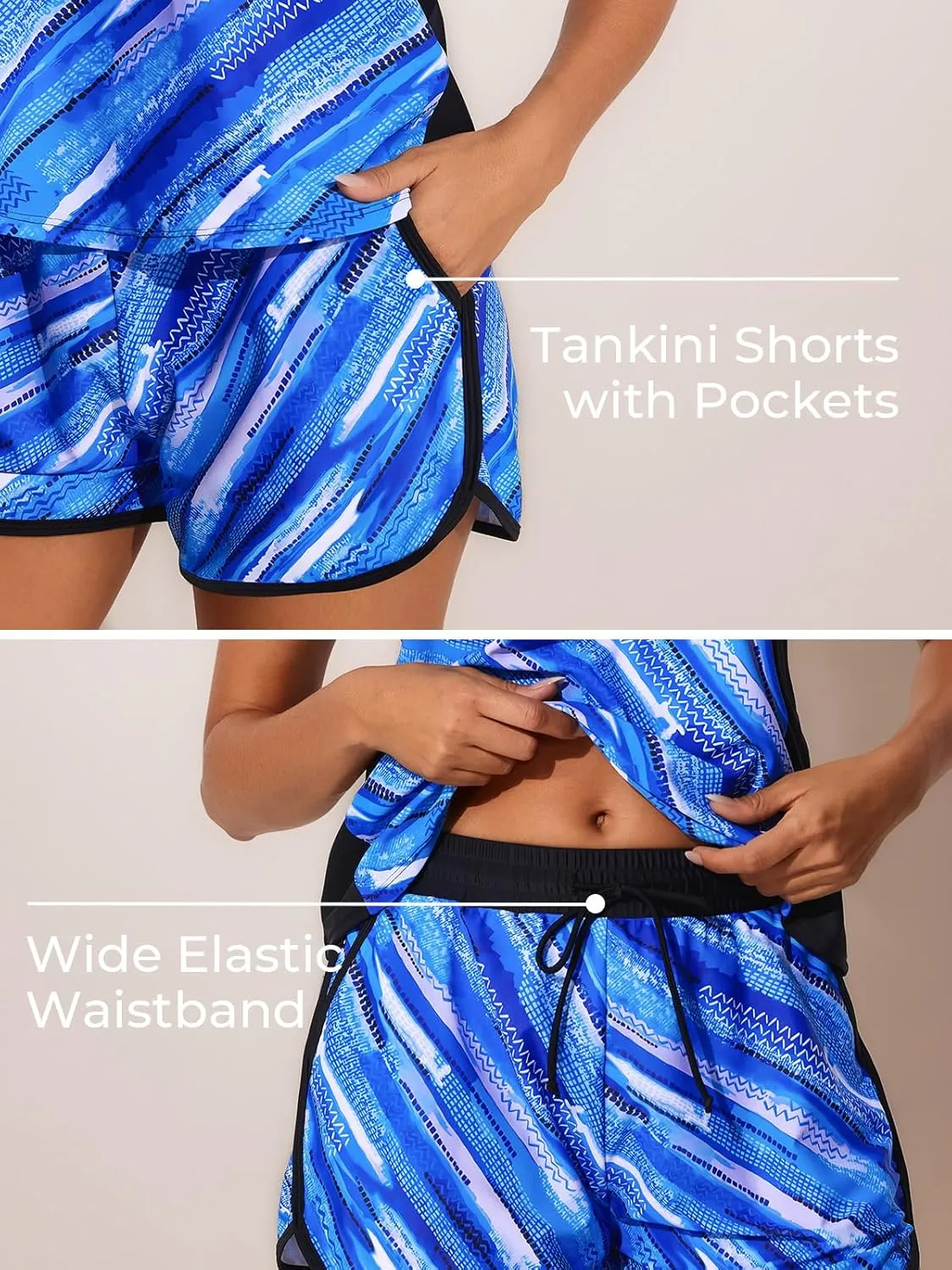 Summer Mae Blouson Tankini Swimsuits for Women 2025 Tummy Control Two Piece Bathing Suits with Sporty Pockets Swim Shorts