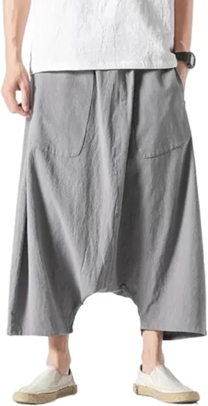 Summer Men Plus Size Casual Harem Pants Vintage Loose Cotton Linen Wide Leg Pants Male Elastic Waist Trousers