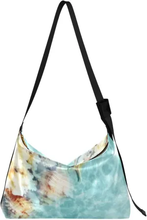 Summer Sea Seashell Hobo Crossbody Bags for Women Leather Large Shoulder Bag Cross Body Coral Coastal Ocean Trendy Womens Tote Bags Handbag for Travel Shopping