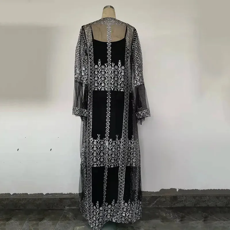 Swing Mesh Long Sleeve Evening Party Dress