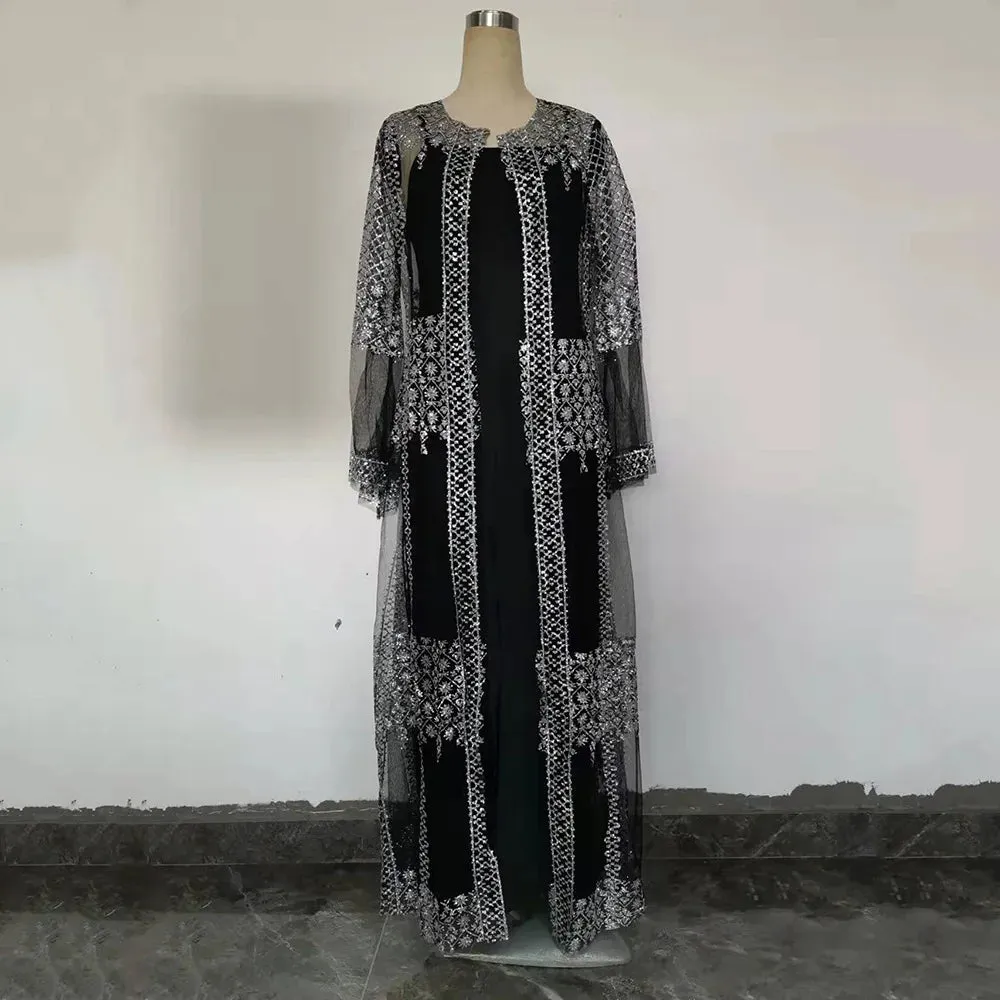Swing Mesh Long Sleeve Evening Party Dress