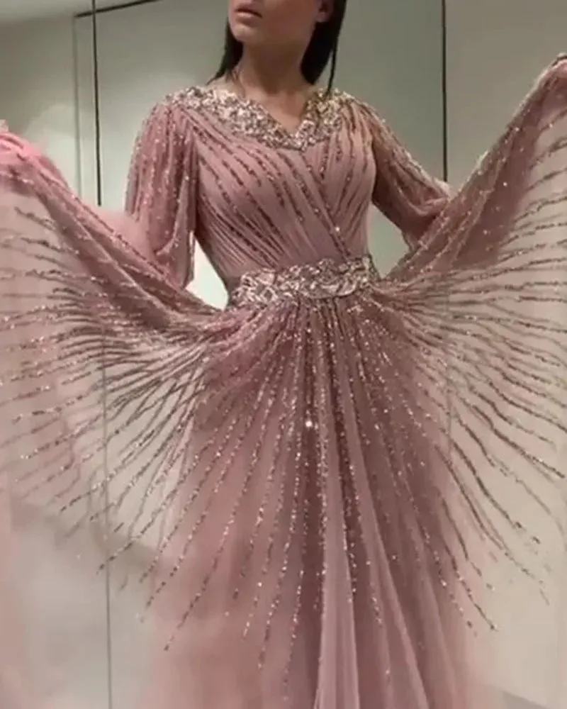 Swing Mesh Long Sleeve Evening Party Dress