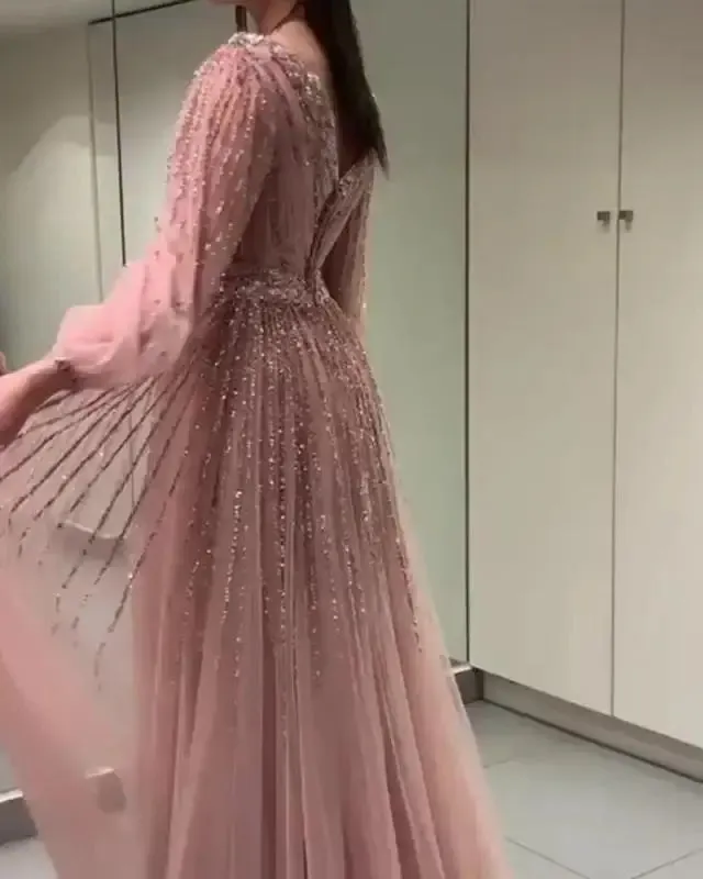 Swing Mesh Long Sleeve Evening Party Dress